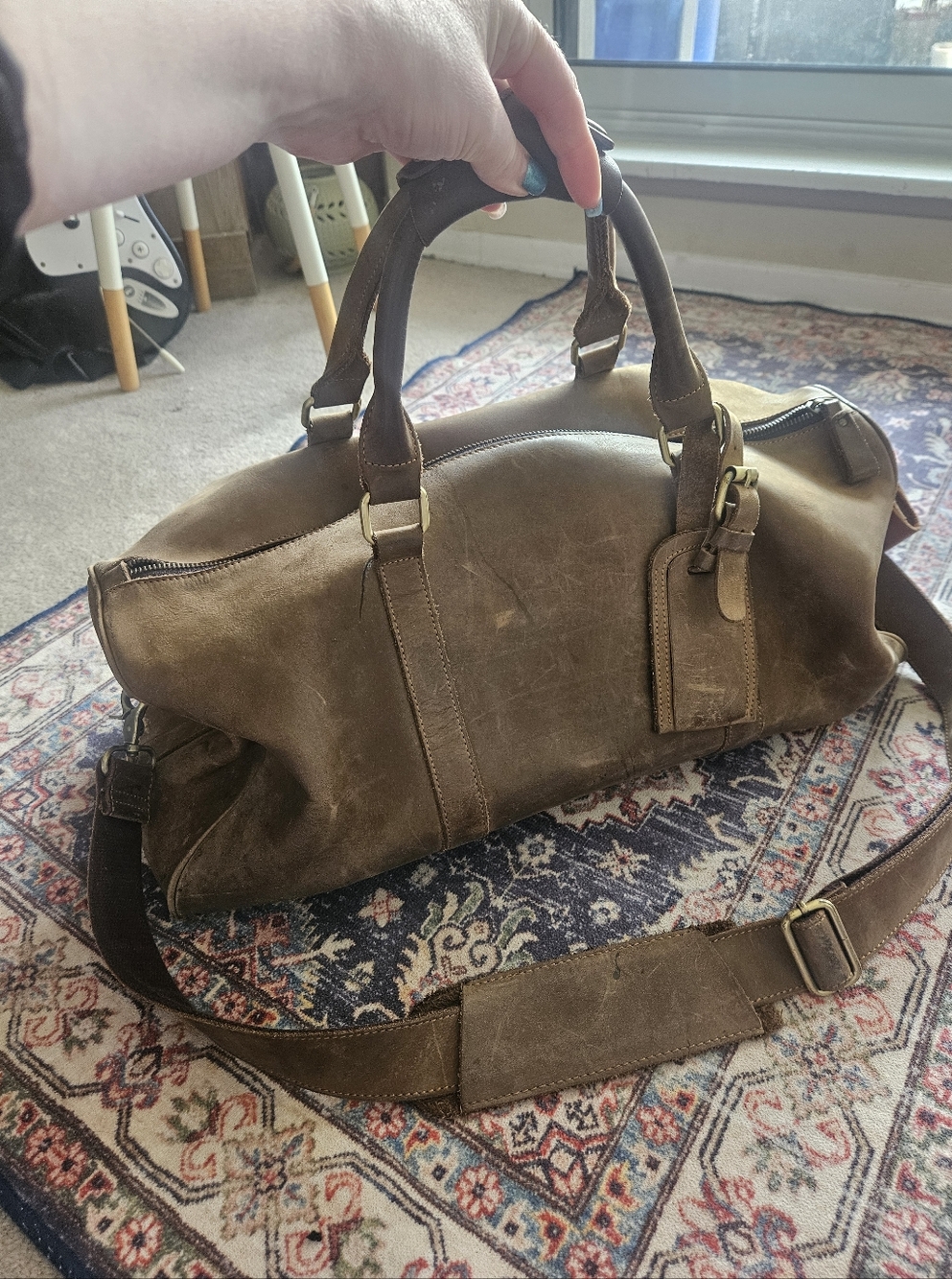 Full Grain Leather Weekend Duffle Bag -Tan Brown Overnight Cabin Bag - Picture 2 of 16